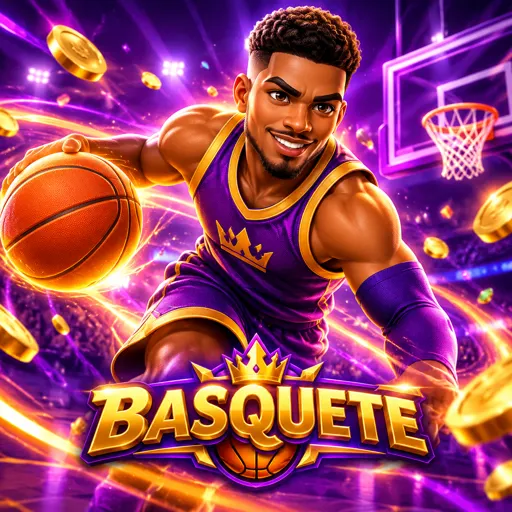 Quadra de basquete com bola perto do aro